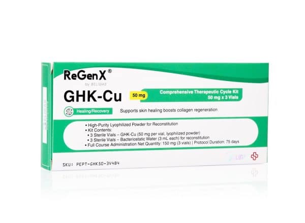 ReGenX GHK-Cu 50 mg/mL, 3 (50 mg) vials + 3 (3 mL) water tray - Beligas(international)