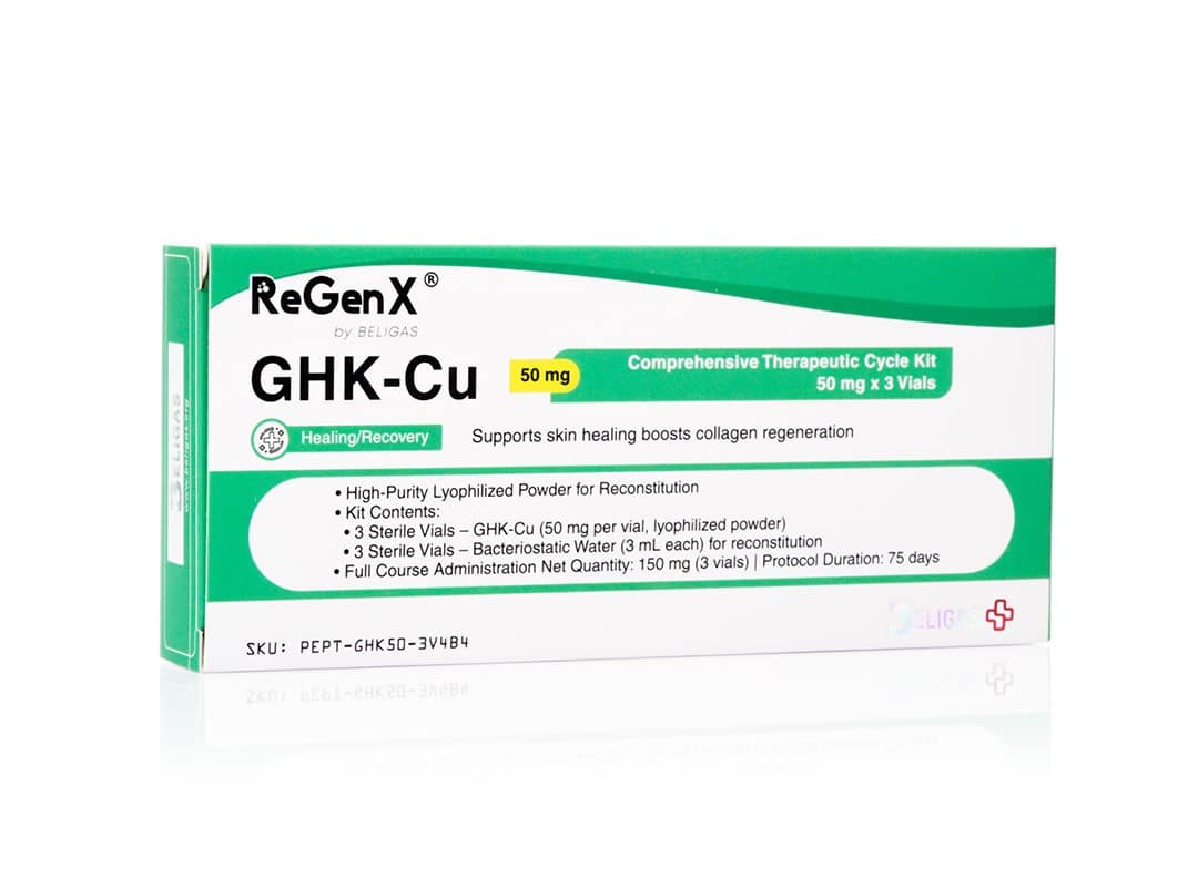 ReGenX GHK-Cu 50 mg/mL, 3 (50 mg) vials + 3 (3 mL) water tray - Beligas(international)